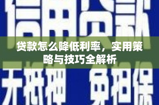 南安贷款怎么降低利率，实用策略与技巧全解析