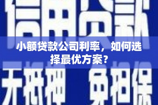 小金小额贷款公司利率，如何选择最优方案？